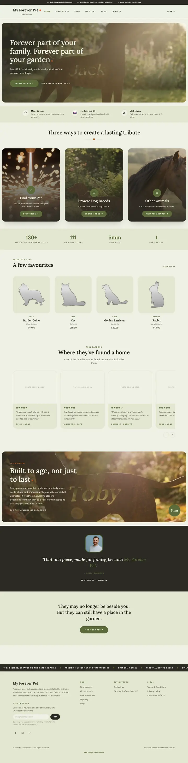Scrolling preview of the My Forever Pet website